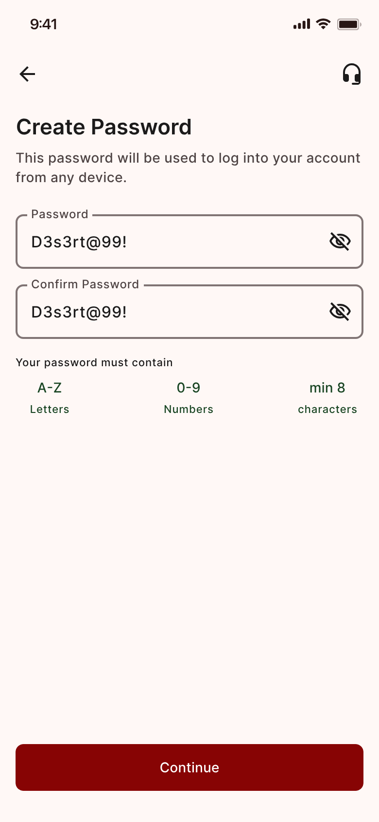 Japan Remit app screen — Create a password