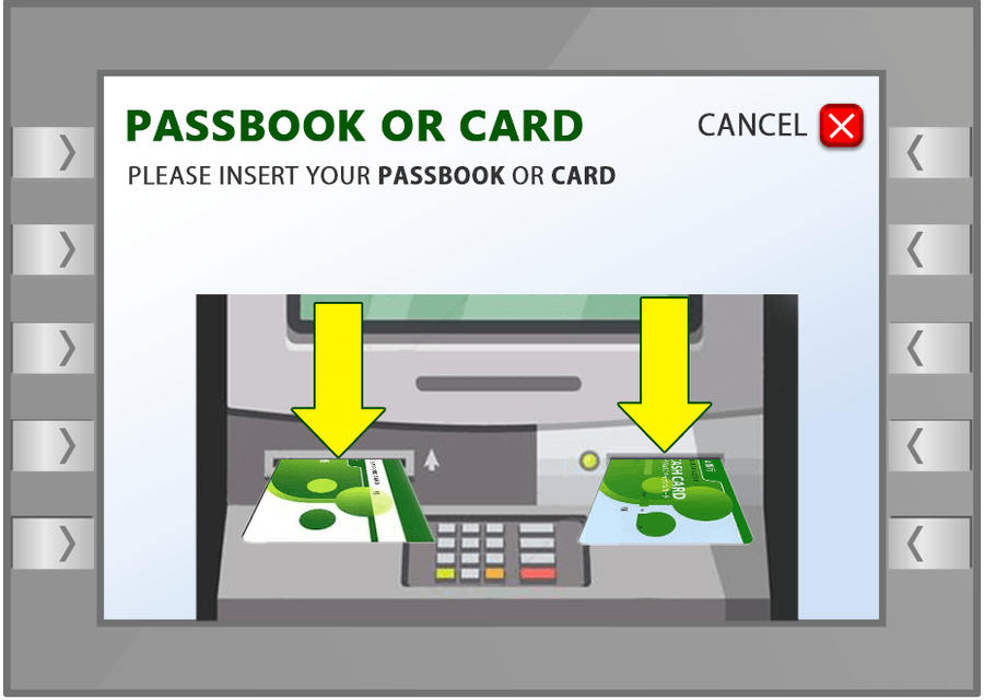ATM screen for step 4: Insert your Passbook or Card
