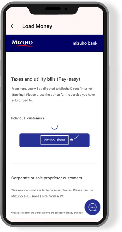 App screen for step 5: Open Mizuho Direct